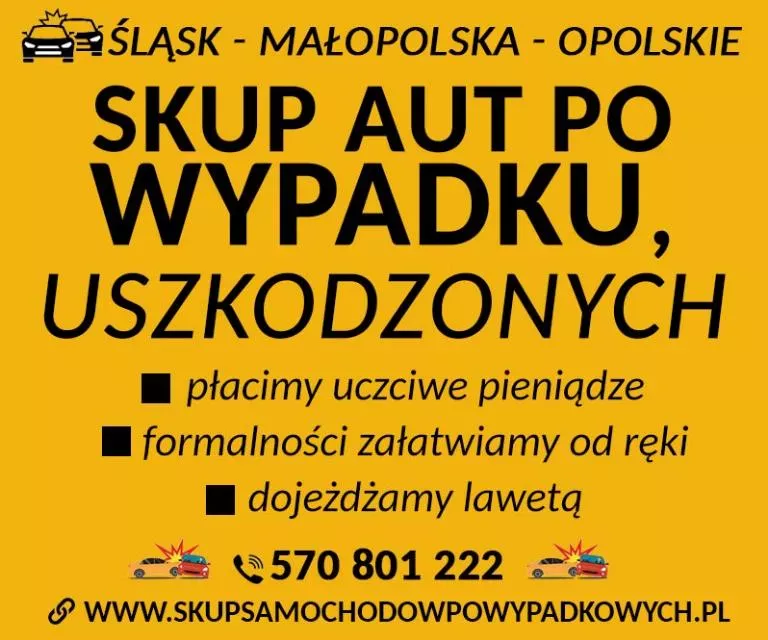 Odkup aut powypadkowych Transport lawetą Małopolska,Śląsk, Opolskie